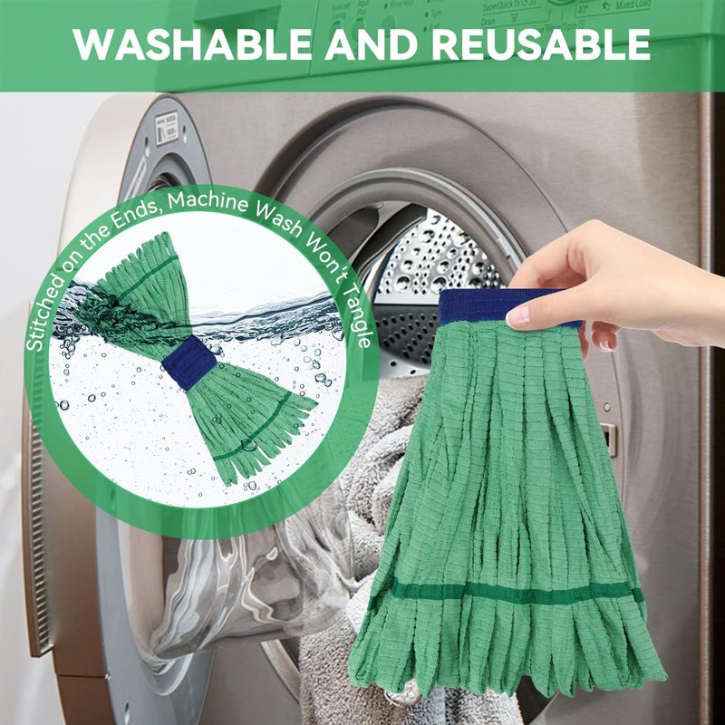 BeiLan Heavy Duty Commercial Mop Head Replacement for Rubbermaid: 3 Packs 14oz Microfiber Tube Lint Free Industrial Heavy Duty Mop Head for Floor Cleaning - Super Absorbent & Bleach-Safe (Green) - Image 4